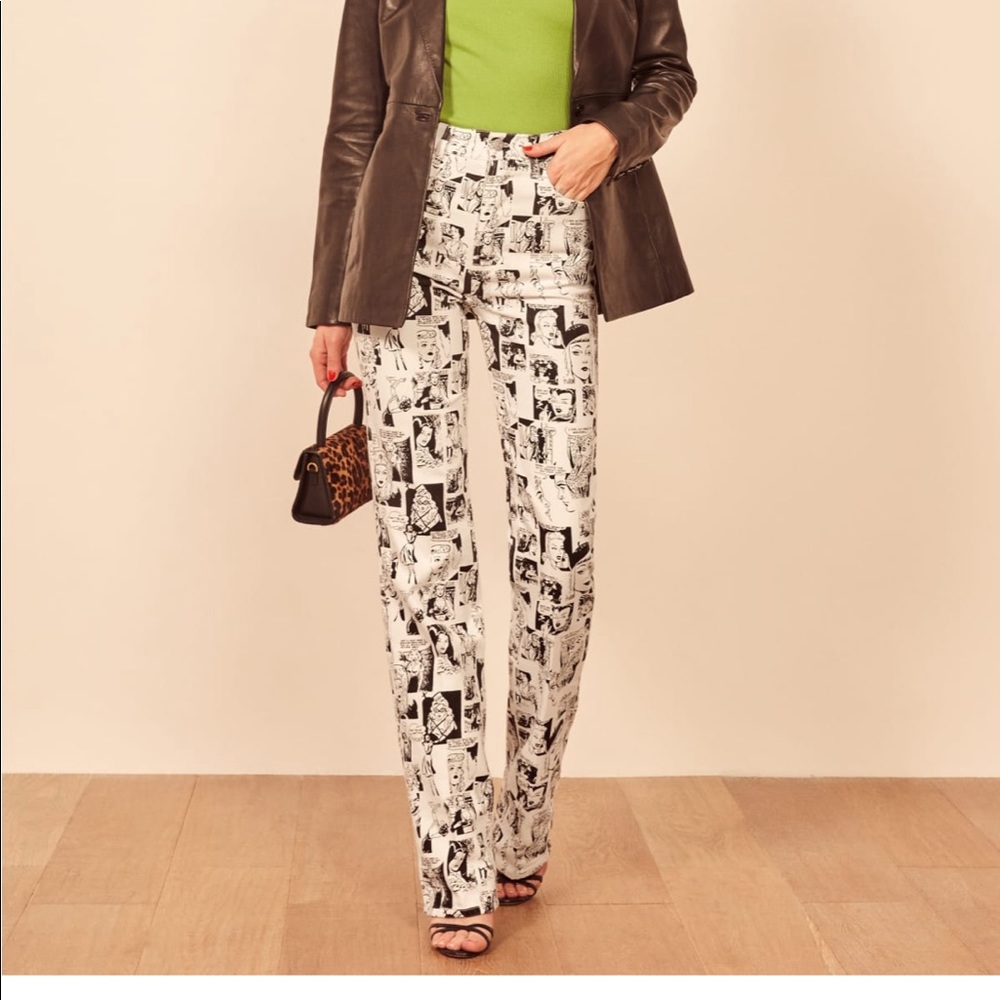 Reformation Newsprint High Rise Straight Long Jeans, size 24